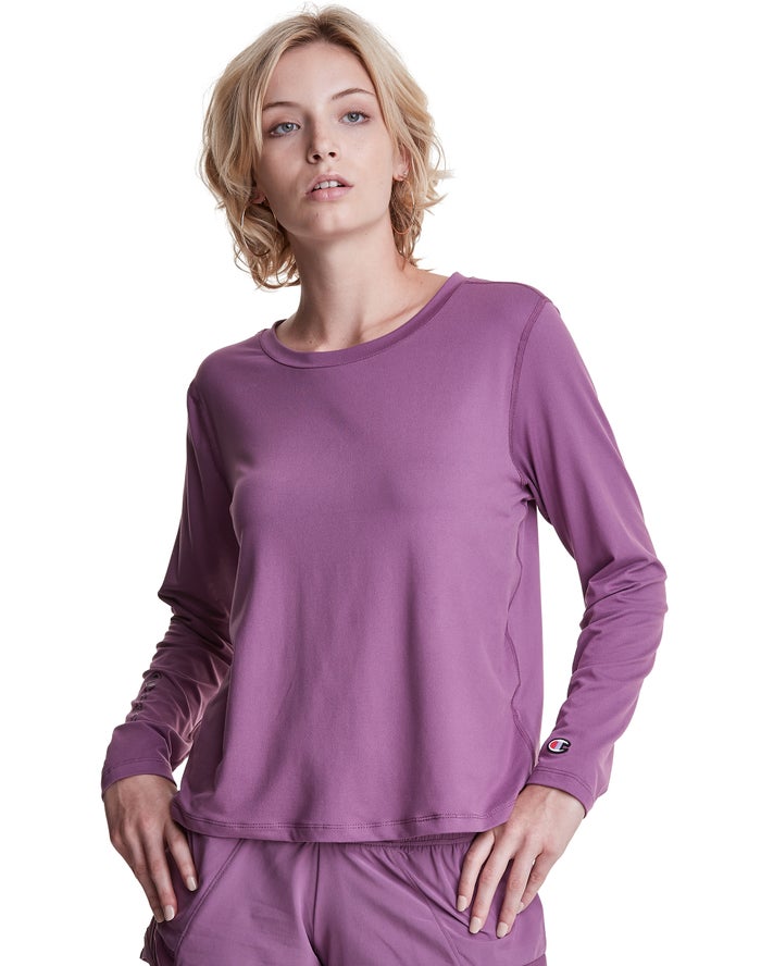 Champion Womens T-Shirt NZ - Soft Touch Cutout Long-Sleeve Purple ( 4637-FECJQ )